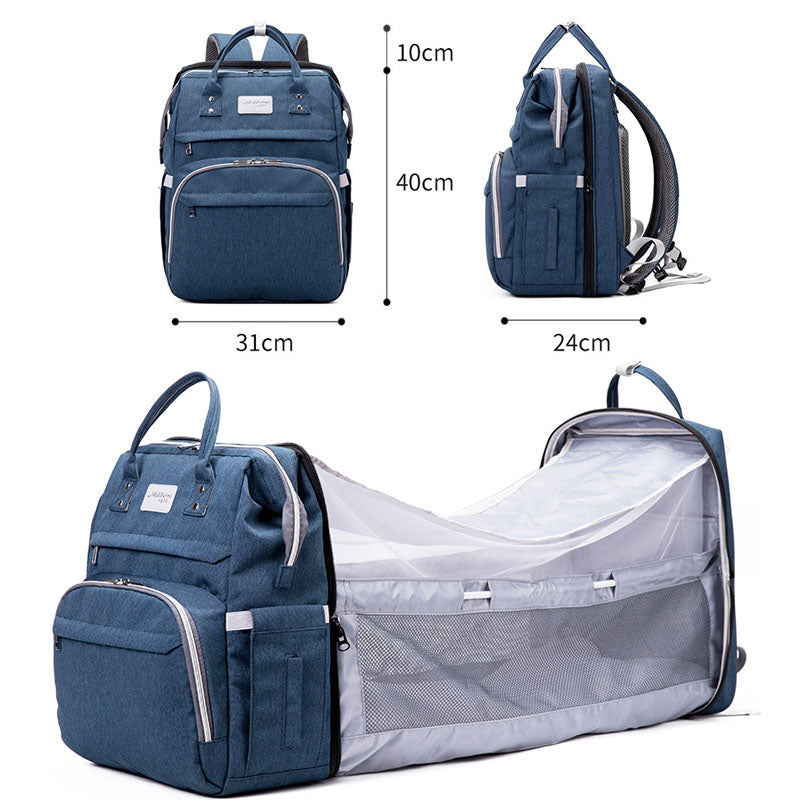 Mochila Maternal 2 en 1 con Cuna Plegable y Mosquitera