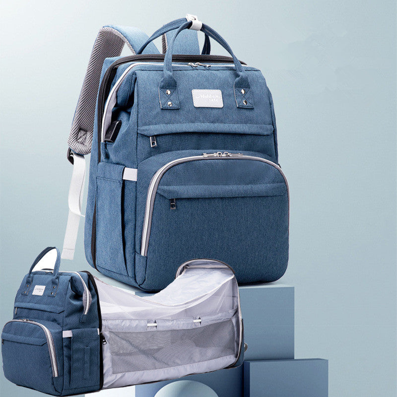 Mochila Maternal 2 en 1 con Cuna Plegable y Mosquitera